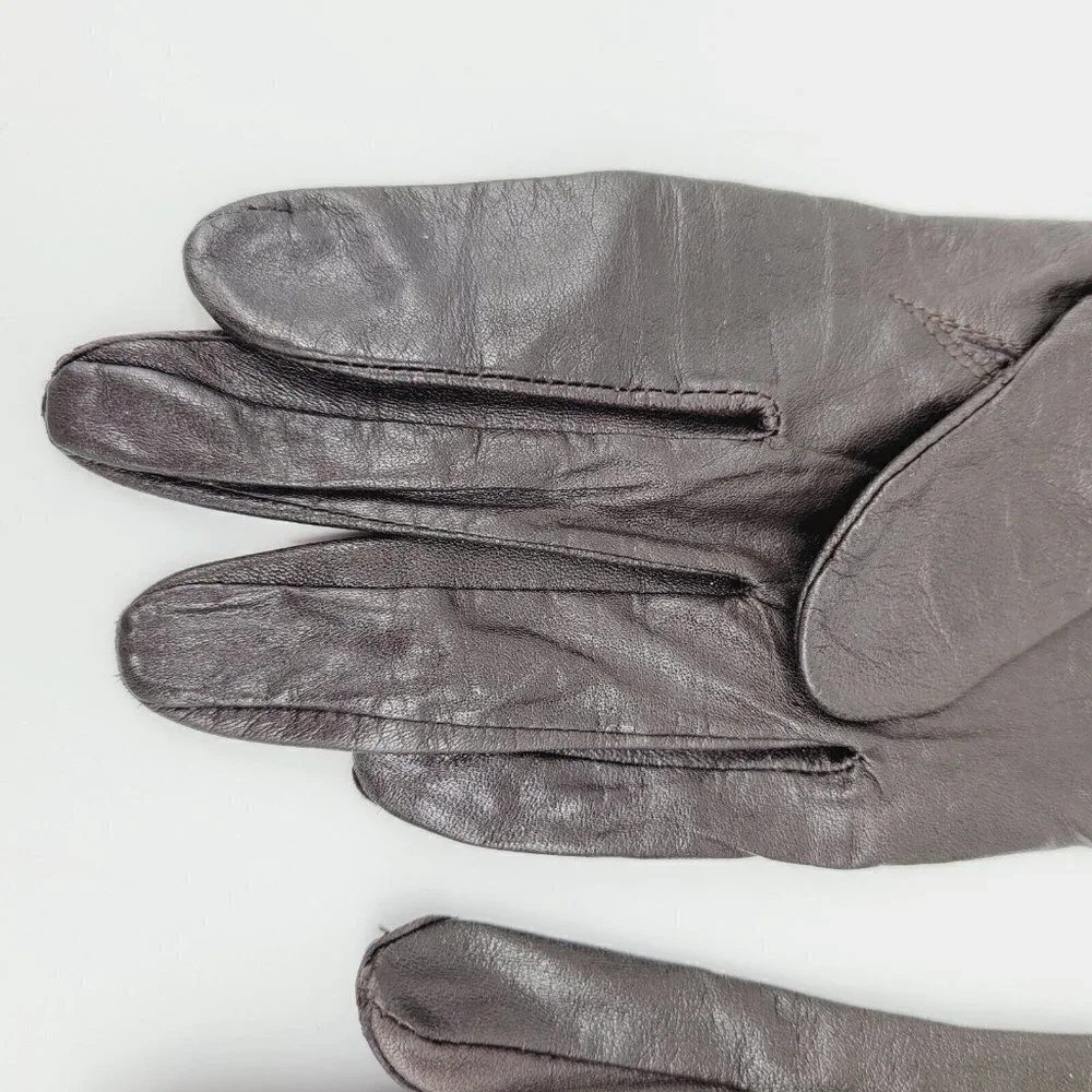 Vintage Brown Leather Driving Gloves Women Japan Sz Lg (Modern Med) Nylon Lined